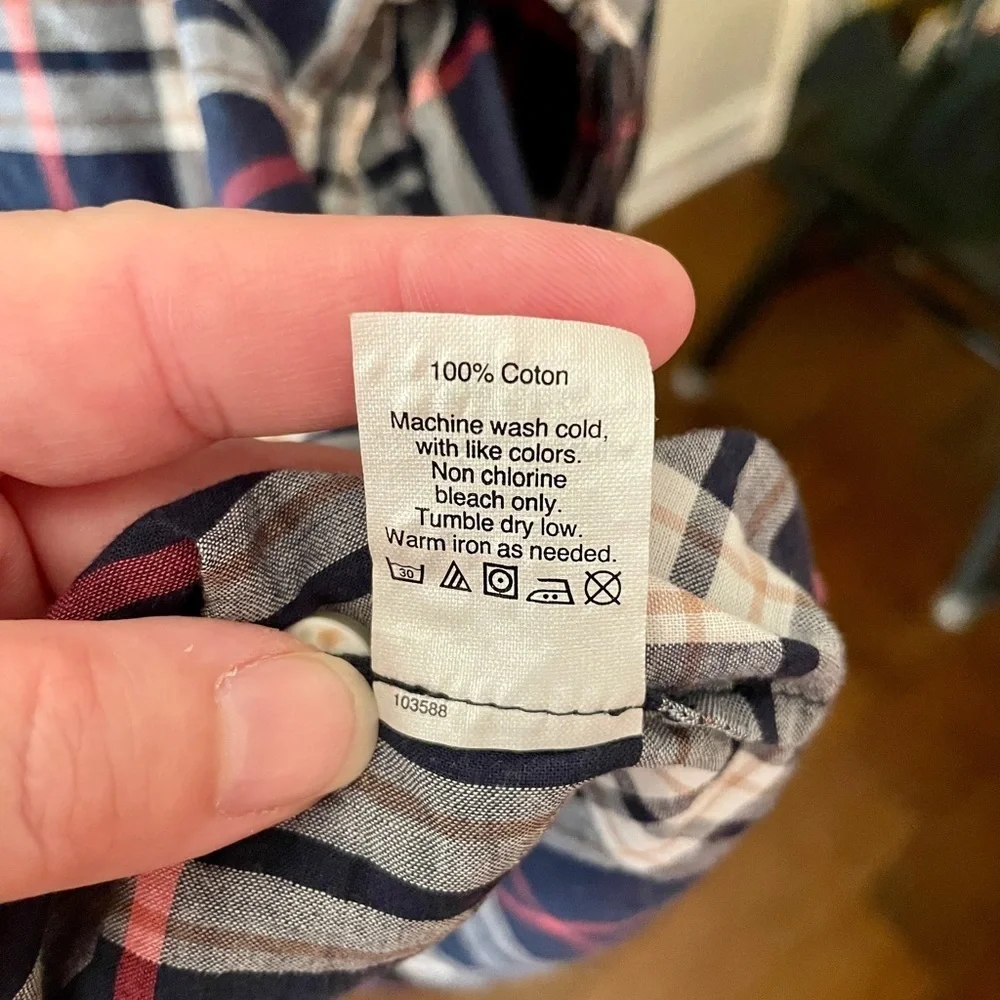 J. Crew Factory The Perfect Shirt long sleeve plaid button MED navy pink white